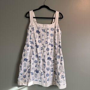 Abercrombie & Fitch White Mini Dress with Blue Print